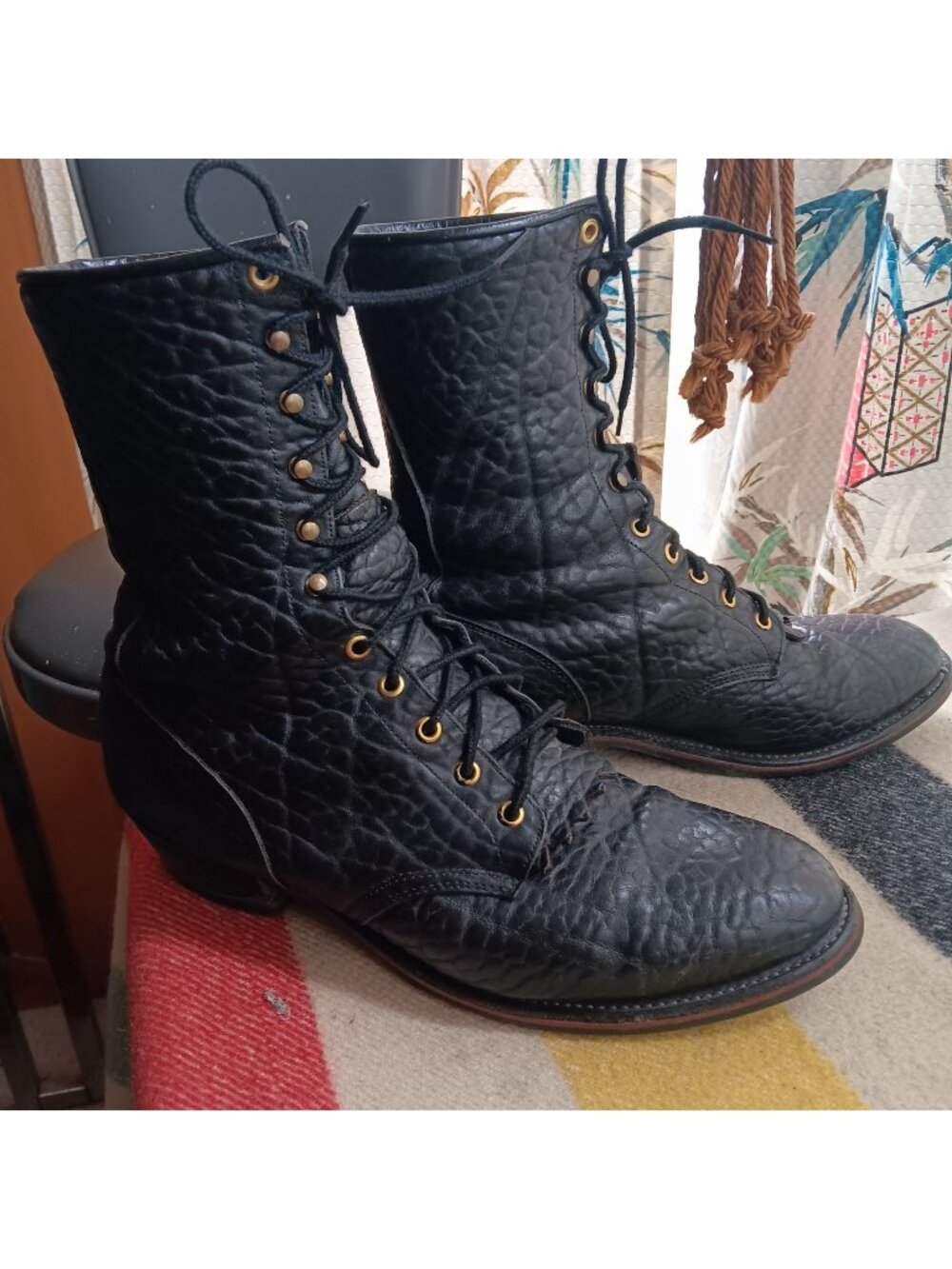 Justin Bullhide Lace up Lacer Packer Kiltie Cowboy Boots 12D Mens